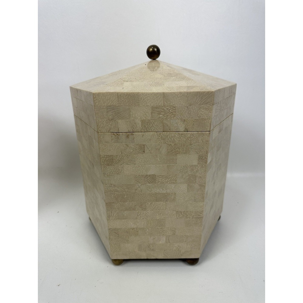 Maitland Smith Tessellated Hexagon Box Shell Stone Marble Over‎ Wood 14"x12"